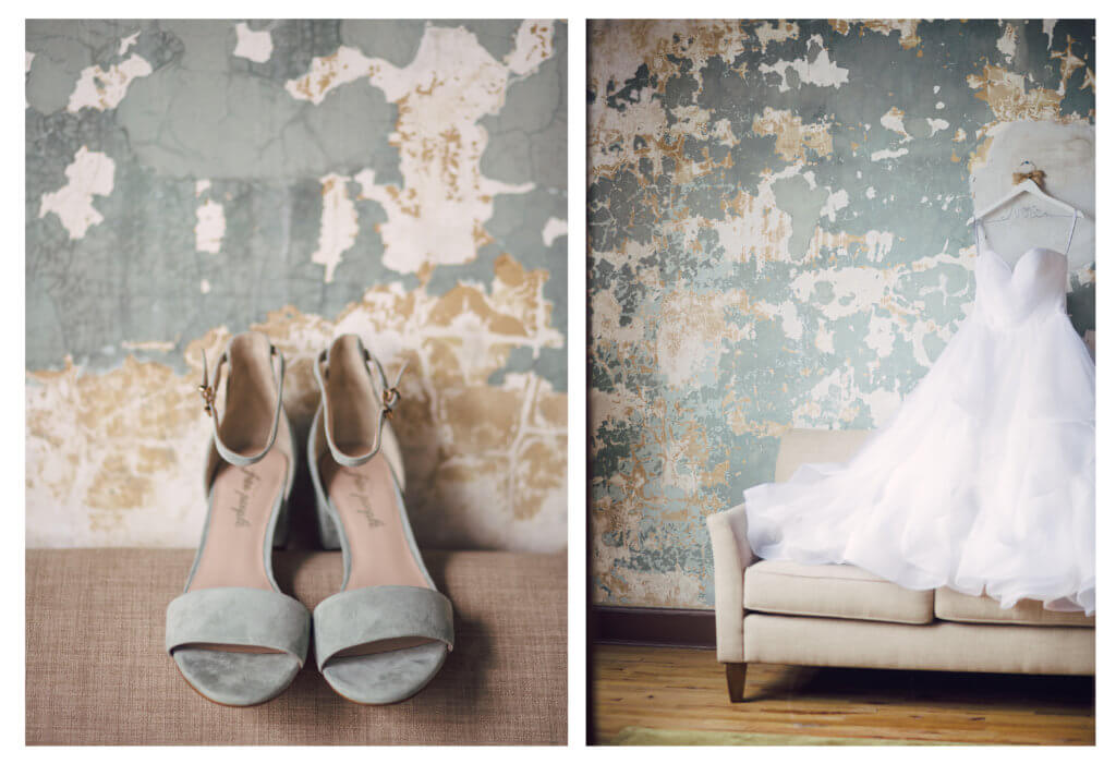 Wedding shoes and dress at The Standard Knoxville