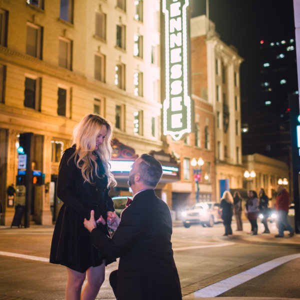 Downtown Knoxville Surprise Engagement Photographer