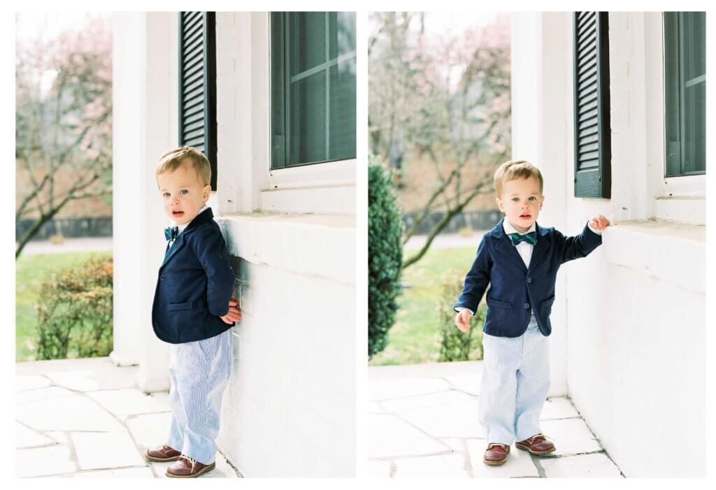 Film Image of boy on front porch of house