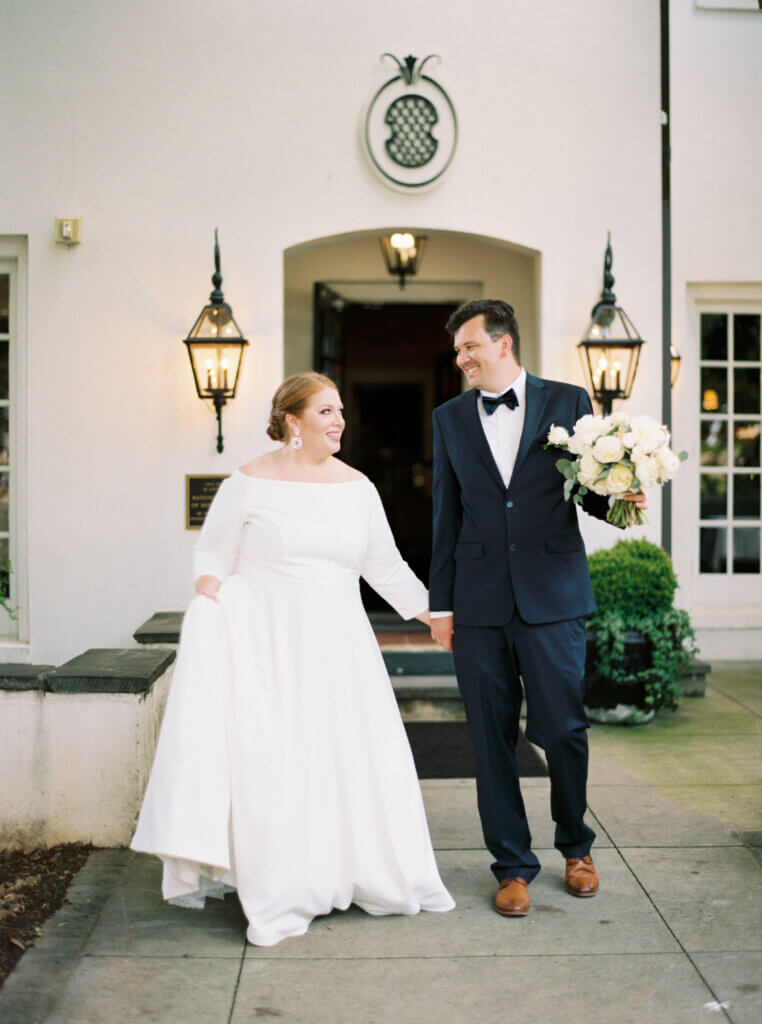 Bride and groom at Spring House Restaurant, Kitchen and Bar Winston Salem, NC