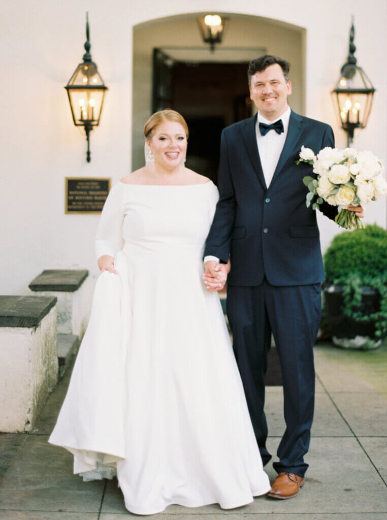 Bride and groom at Spring House Restaurant, Kitchen and Bar Winston Salem, NC