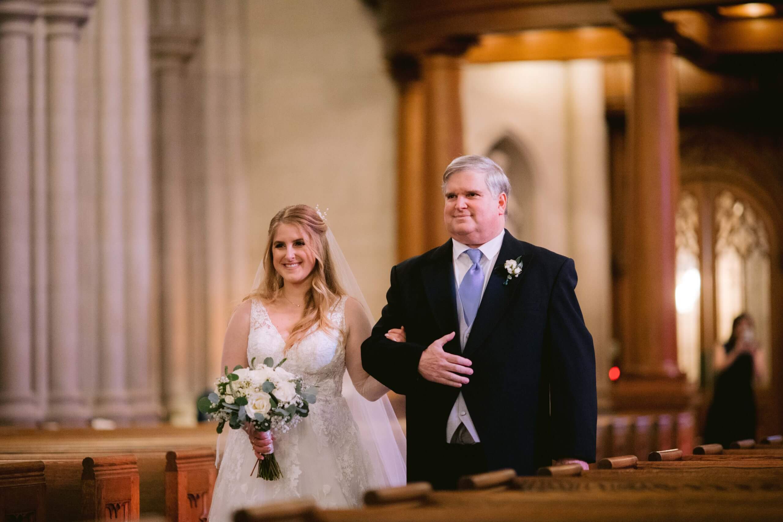 Bride and father at Duke Chapel