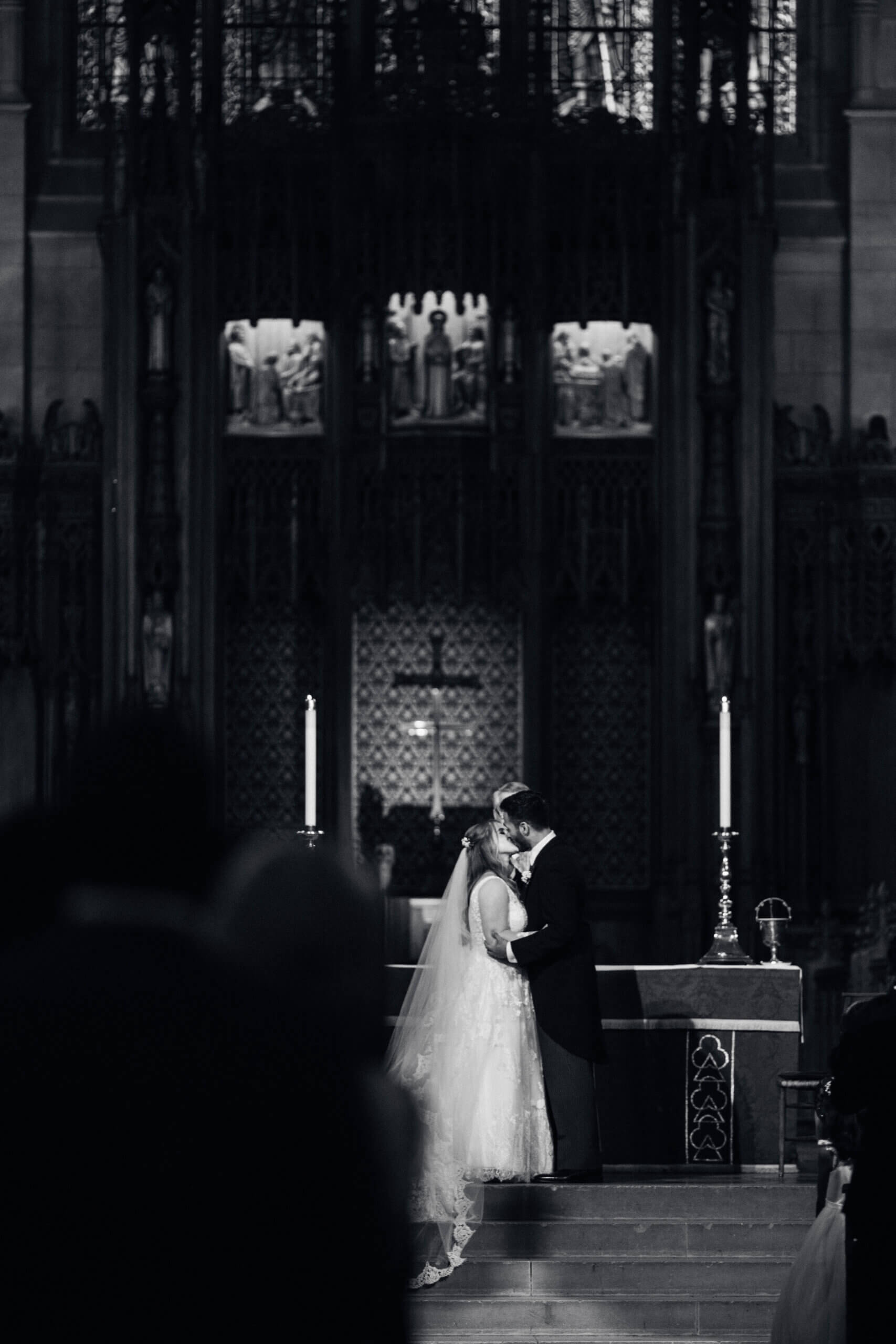 Bride and Groom at Duke Chapel 